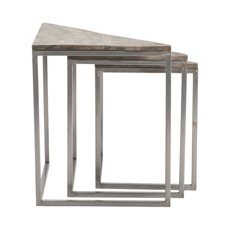 Crestview Collection - Bengal Manor Mango Wood Scraped Iron Set of 3 Corner Nested Tables in Parkview  Grey Finish - CVFNR677