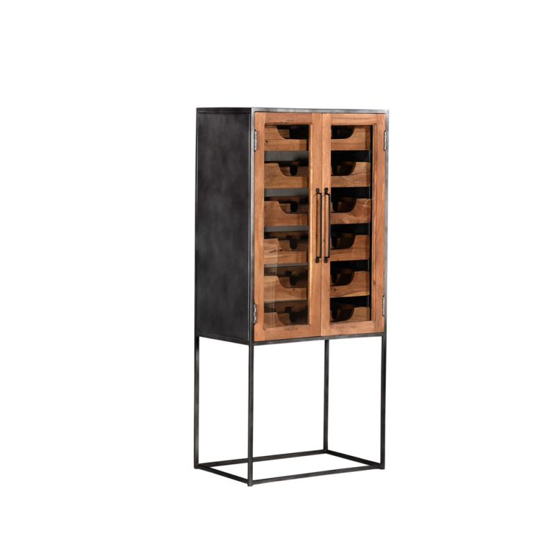 Crestview Collection - Bengal Manor Natural Acacia Wood Tall 2 Glass Door and Metal Wine Cabinet - CVFNR707