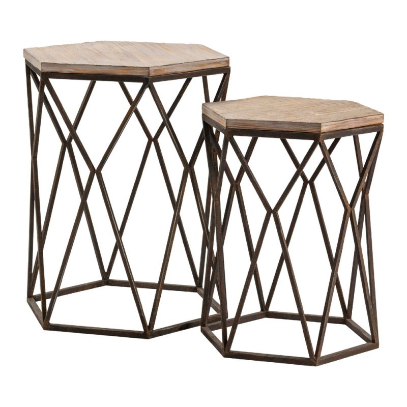 Crestview Collection - Buena Vista Rustic Metal and Wood Set of Tables - CVFZR2254 - CLOSEOUT