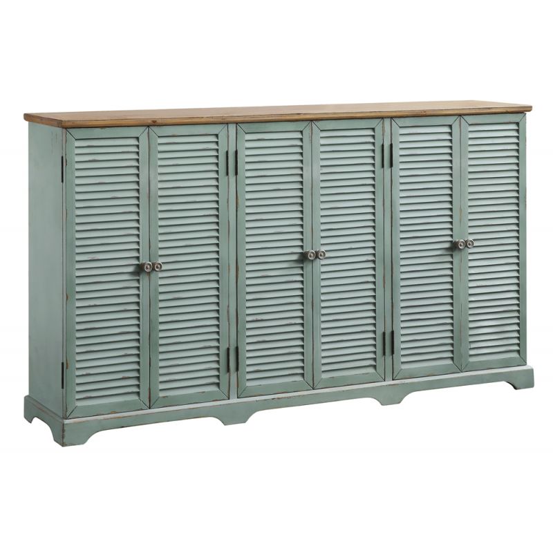 Crestview Collection - Clearwater 6 Louvered Door Sea Wash Sideboard with Wood Top - CVFZR4560