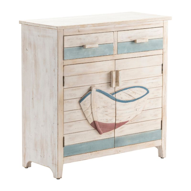 Crestview Collection - Galilee 2 Drawer and 2 Door Dimensional Row Boat White Wash and Aqua Cabinet - CVFZR5074