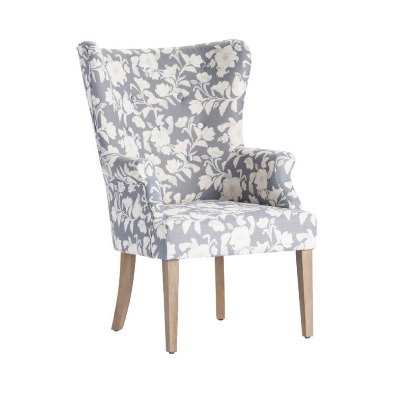 Crestview Collection - Heatherbrook Upholsted Floral Pattern Grey Wingback Chair with Distressed Grey Legs - CVFZR4502