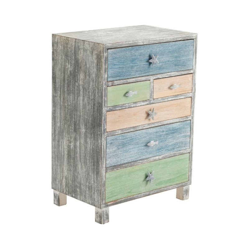 Crestview Collection - Key West Grey Driftwood and Multi Color Nautical 6 Drawer Chest - CVFZR3593
