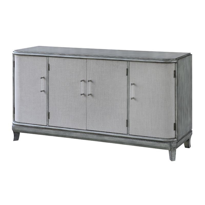 Crestview Collection - Marshall 4 Linen Door Acrylic Hardware Grey Wash Sideboard - CVFZR5040 - CLOSEOUT