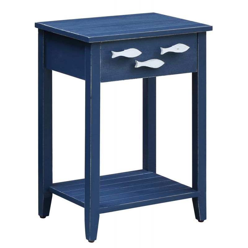 Crestview Collection - Nautical Navy 1 Drawer Accent Table with Fish Hardware - CVFZR3562