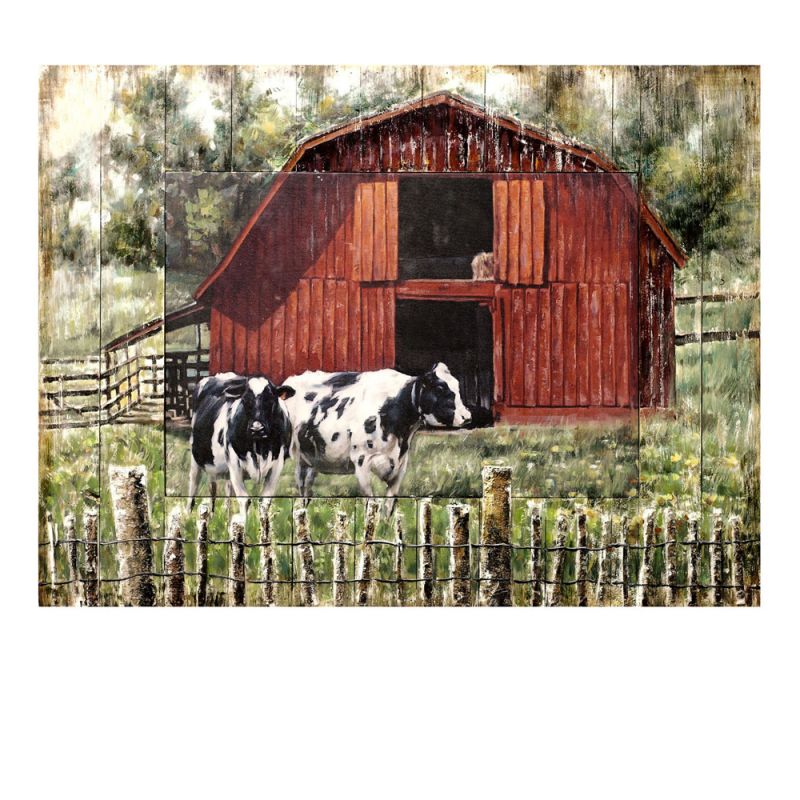 Crestview Collection - Red Barn Hand Painted Wooden Wall Art - CVTOP2541 - CLOSEOUT
