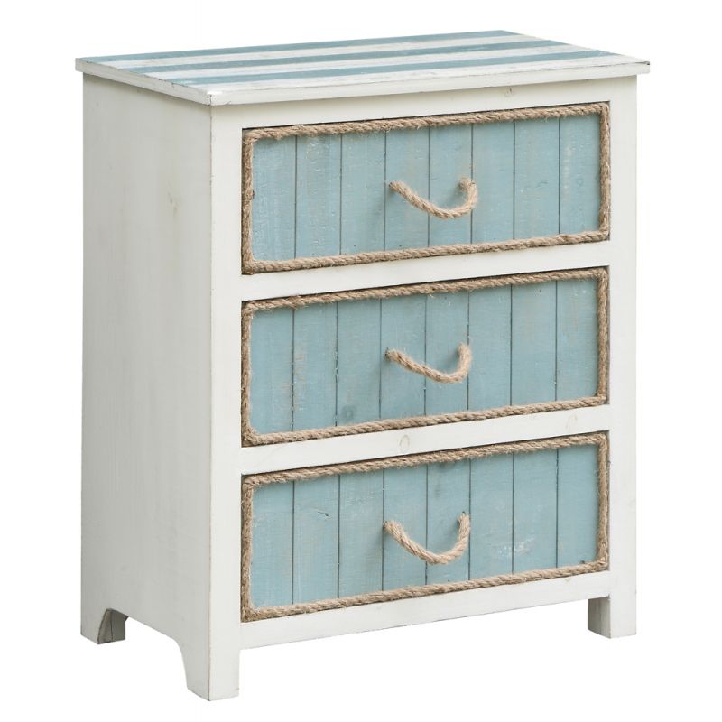 Crestview Collection - South Shore Blueish Grey and White 3 Drawer Rope Accent Chest - CVFZR3560