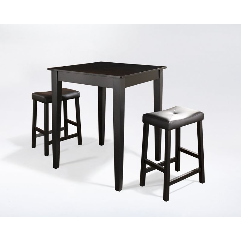 Crosley Furniture - 3 Piece Pub Dining Set with Tapered Leg and Upholstered Saddle Stools in Black Finish - KD320008BK