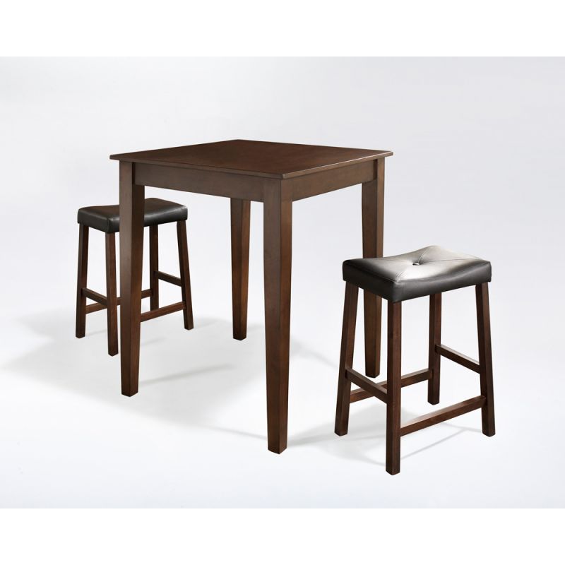 Crosley Furniture - 3 Piece Pub Dining Set with Tapered Leg and Upholstered Saddle Stools in Vintage Mahogany Finish - KD320008MA