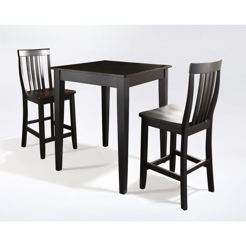 Crosley Furniture - 3 Piece Pub Dining Set with Tapered Leg and School House Stools in Black Finish - KD320007BK