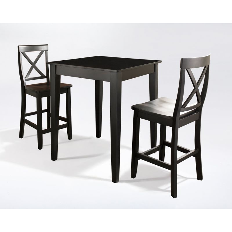 Crosley Furniture - 3 Piece Pub Dining Set with Tapered Leg and X-Back Stools in Black Finish - KD320005BK