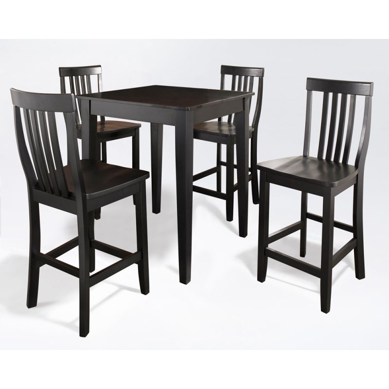 Crosley Furniture - 5 Piece Pub Dining Set with Tapered Leg and School House Stools in Black Finish - KD520007BK