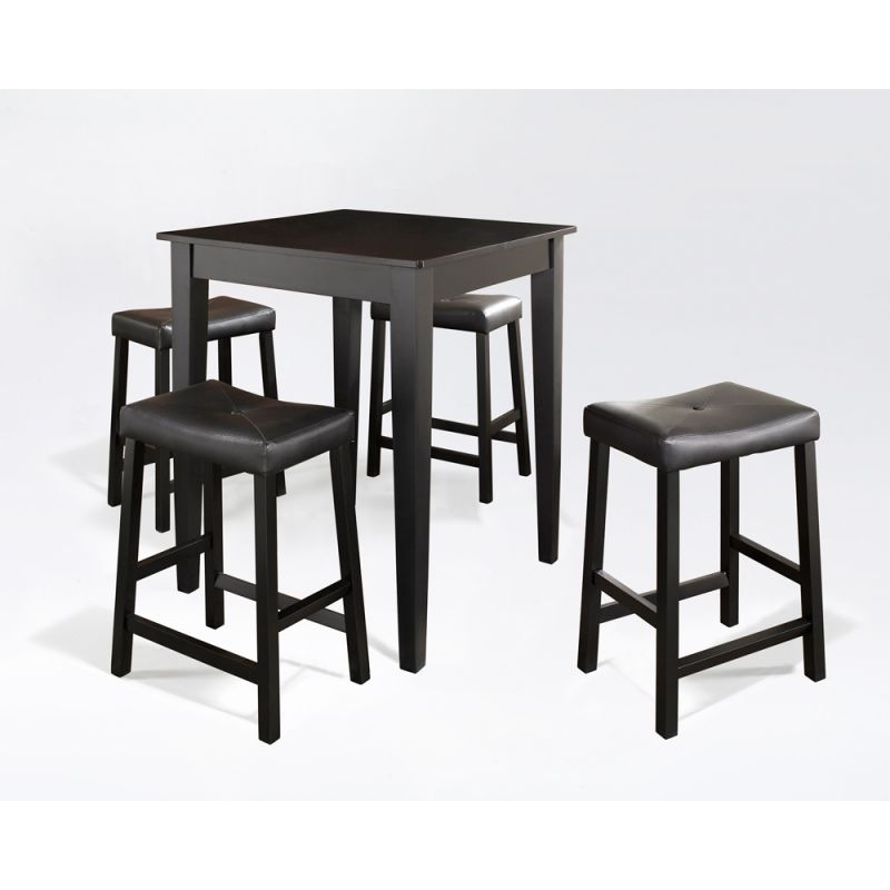 Crosley Furniture - 5 Piece Pub Dining Set with Tapered Leg and Upholstered Saddle Stools in Black Finish - KD520008BK