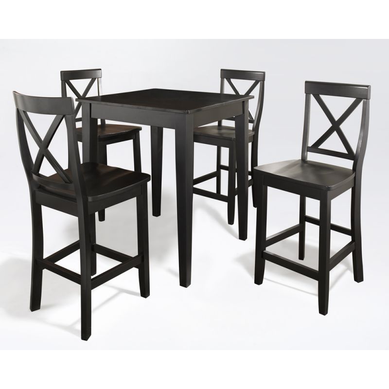Crosley Furniture - 5 Piece Pub Dining Set with Tapered Leg and X-Back Stools in Black Finish - KD520005BK