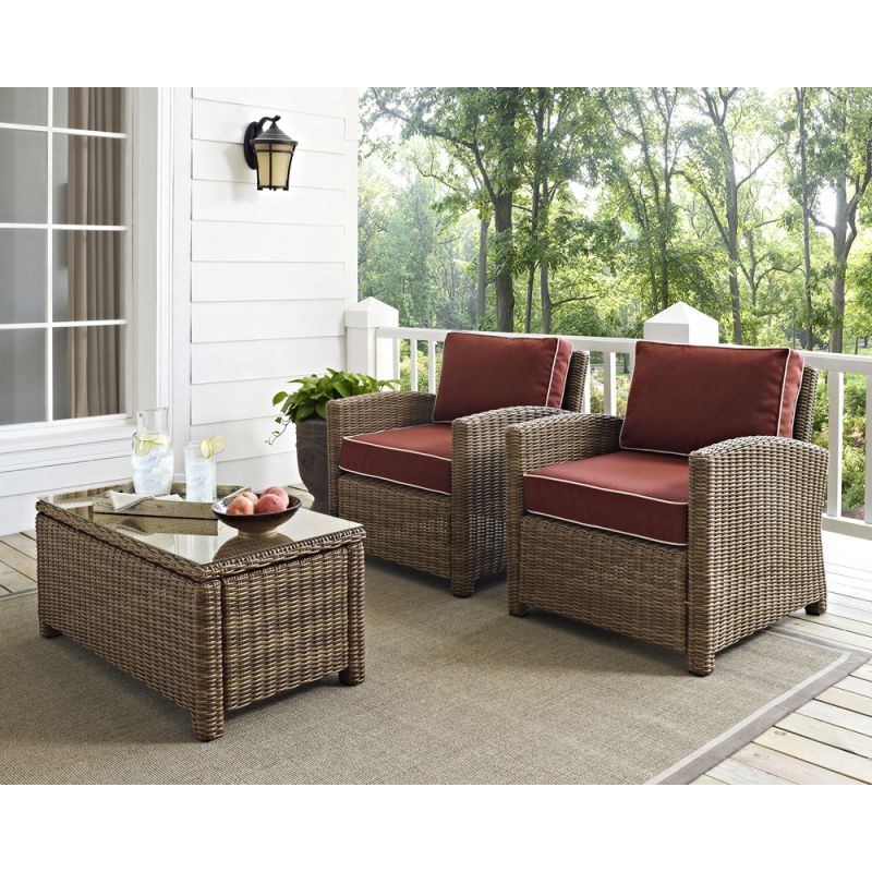 Crosley Furniture - Bradenton 2 Piece Outdoor Wicker Seating Set with Sangria Cushions - Two Arm Chairs - KO70026WB-SG