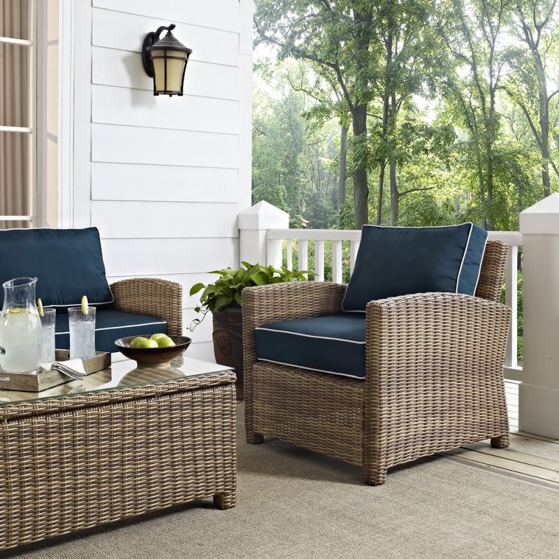 Crosley Furniture - Bradenton Outdoor Wicker Arm Chair with Navy Cushions - KO70023WB-NV