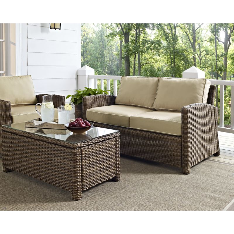 Crosley Furniture - Bradenton Outdoor Wicker Loveseat with Sand Cushions - KO70022WB-SA