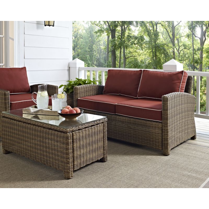 Crosley Furniture - Bradenton Outdoor Wicker Loveseat with Sangria Cushions - KO70022WB-SG