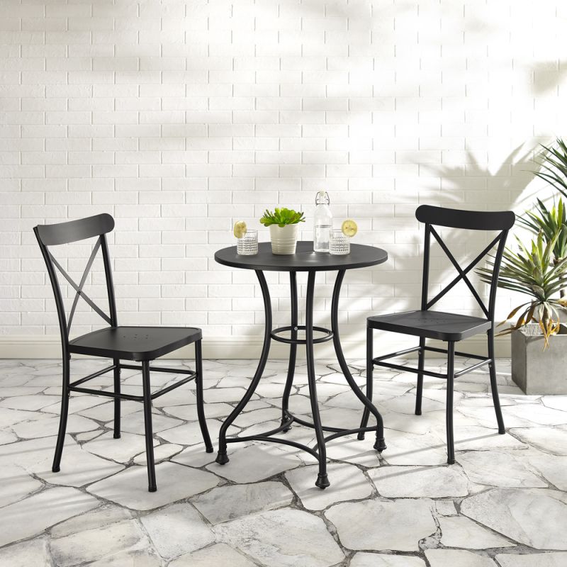 Crosley Furniture - Astrid 3Pc Indoor/Outdoor Metal Bistro Set Matte Black - Bistro Table & 2 Chairs - KO70305MB