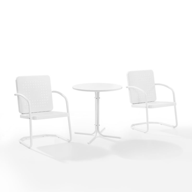 Crosley Furniture - Bates 3 Piece Outdoor Bistro Set White Gloss /White Satin - Bistro Table & 2 Chairs - KO10009WH