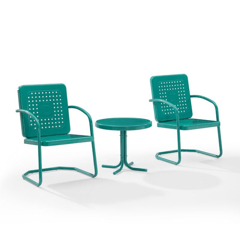 Crosley Furniture - Bates 3 Piece Outdoor Chair Set Turquoise Gloss - Side Table & 2 Chairs - KO10019TU
