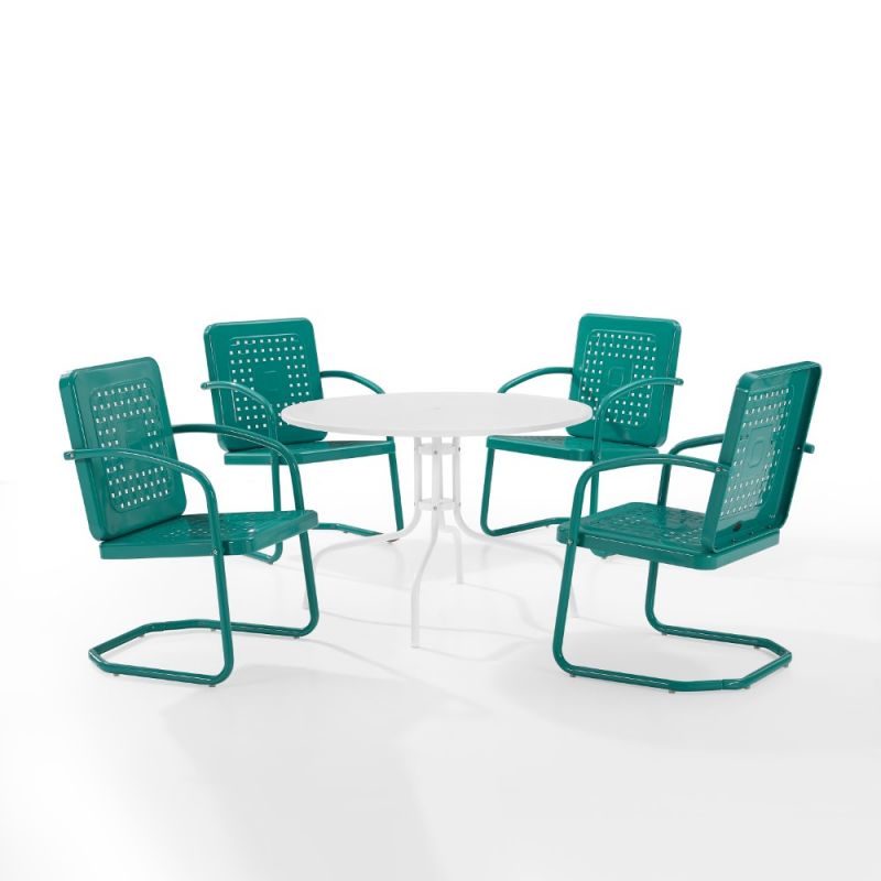 Crosley Furniture - Bates 5 Piece Outdoor Dining Set Turquoise Gloss/White Satin - Dining Table & 4 Chairs - KO10017TU