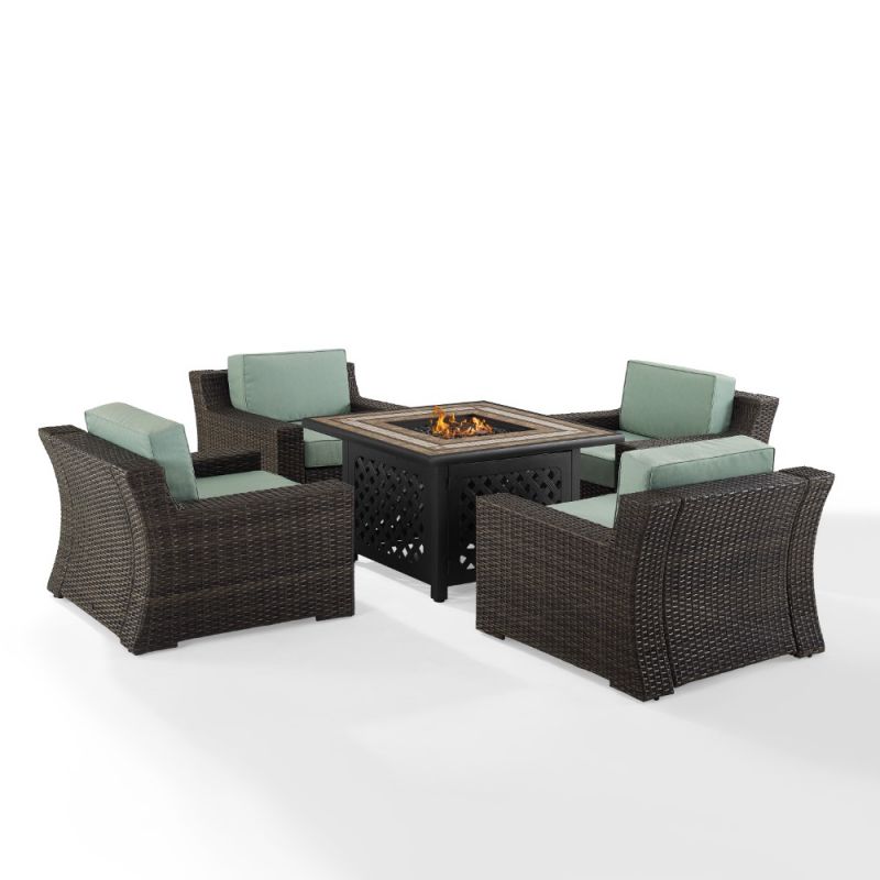 Crosley Furniture - Beaufort 5 Piece Outdoor Wicker Chair Set With Fire Table Mist/Brown - Fire Table & 4 Chairs - KO70180BR_CLOSEOUT