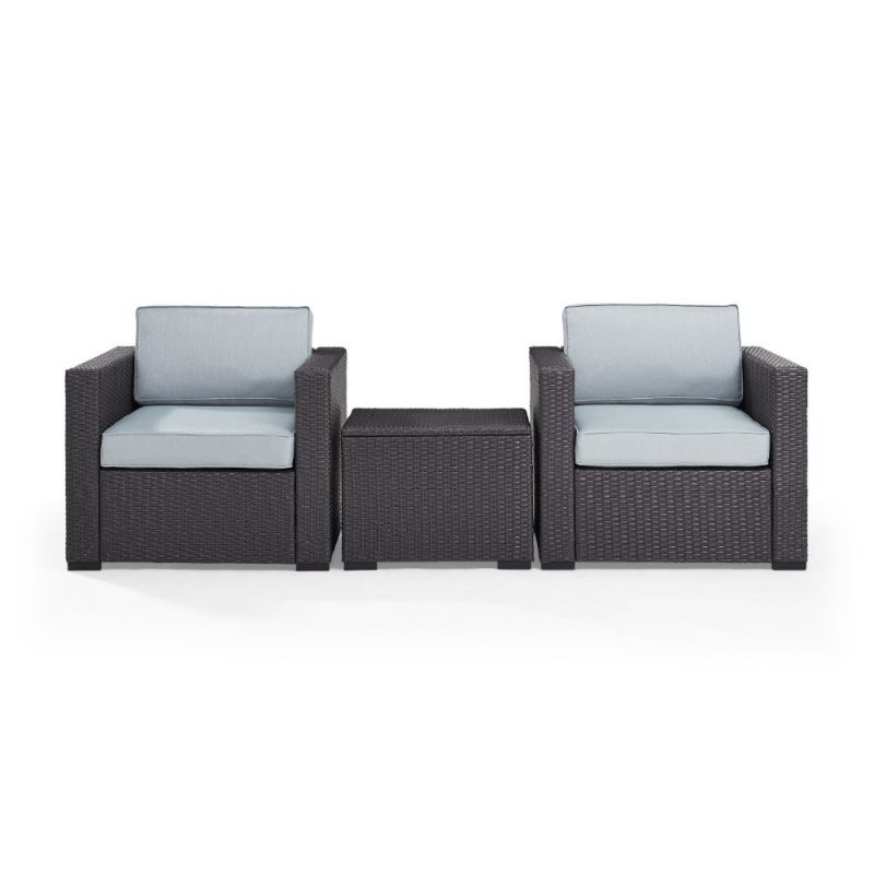 Crosley Furniture - Biscayne 2 Person Outdoor Wicker Seating Set in Mist - Two Outdoor Wicker Chairs & Coffee Table - KO70104BR-MI_CLOSEOUT