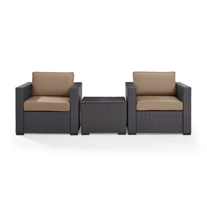 Crosley Furniture - Biscayne 2 Person Outdoor Wicker Seating Set in Mocha - Two Outdoor Wicker Chairs & Coffee Table - KO70104BR-MO