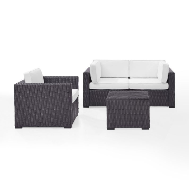 Crosley Furniture - Biscayne 4 Piece Outdoor Wicker Sectional Set White/Brown - 2 Corner Chairs, Arm Chair, Coffee Table - KO70115BR-WH_CLOSEOUT