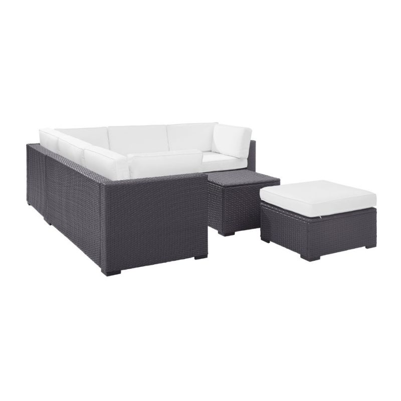 Crosley Furniture - Biscayne 5Pc Outdoor Wicker Sectional Set in White - Two Loveseats, One Corner Chair, Coffee Table, Ottoman - KO70106BR-WH
