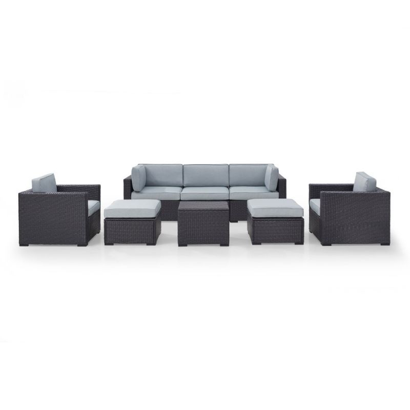 Crosley Furniture - Biscayne 7Pc Outdoor Wicker Sectional Set in Mist - One Loveseat, Two Arm Chairs, One Corner Chair, One Coffee Table, Two Ottomans - KO70113BR-MI_CLOSEOUT