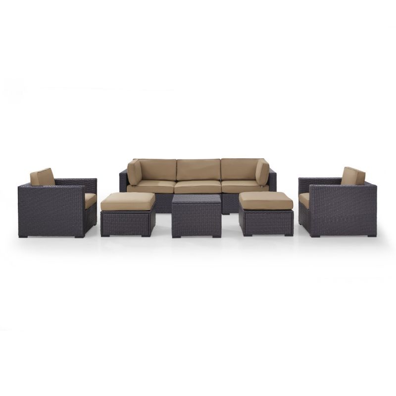 Crosley Furniture - Biscayne 7Pc Outdoor Wicker Sectional Set in Mocha - One Loveseat, Two Arm Chairs, One Corner Chair, One Coffee Table, Two Ottomans - KO70113BR-MO