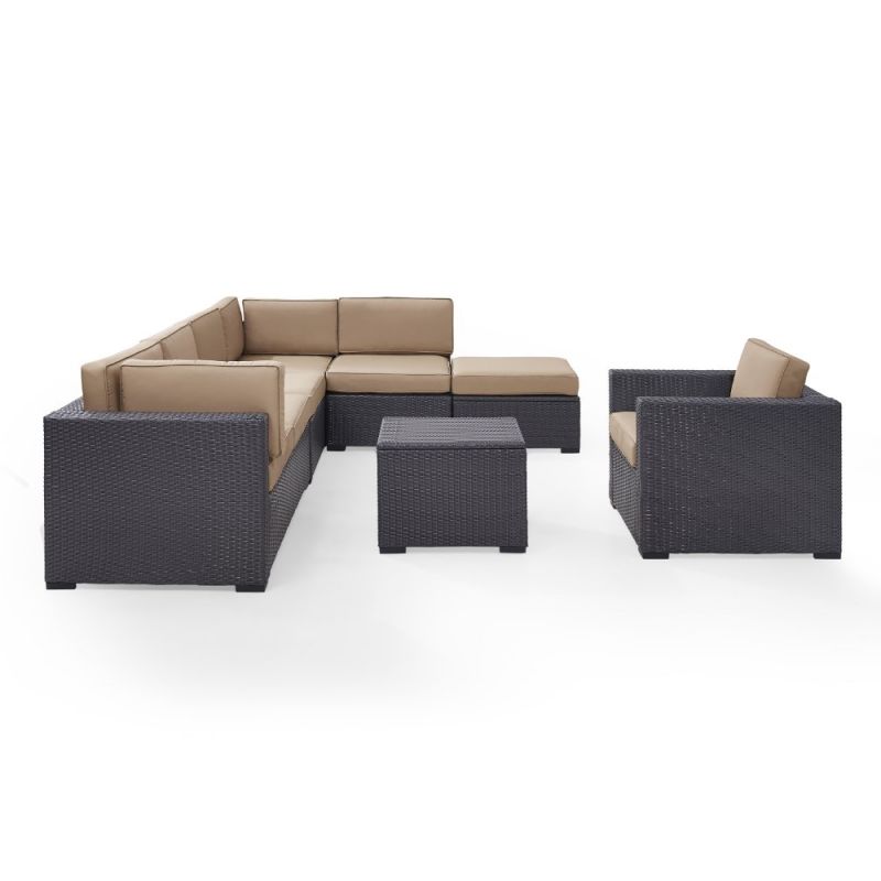 Crosley Furniture - Biscayne 6Pc Outdoor Wicker Sectional Set in Mocha - Two Loveseats, One Armless Chair, One Arm Chair, Coffee Table, Ottoman - KO70107BR-MO