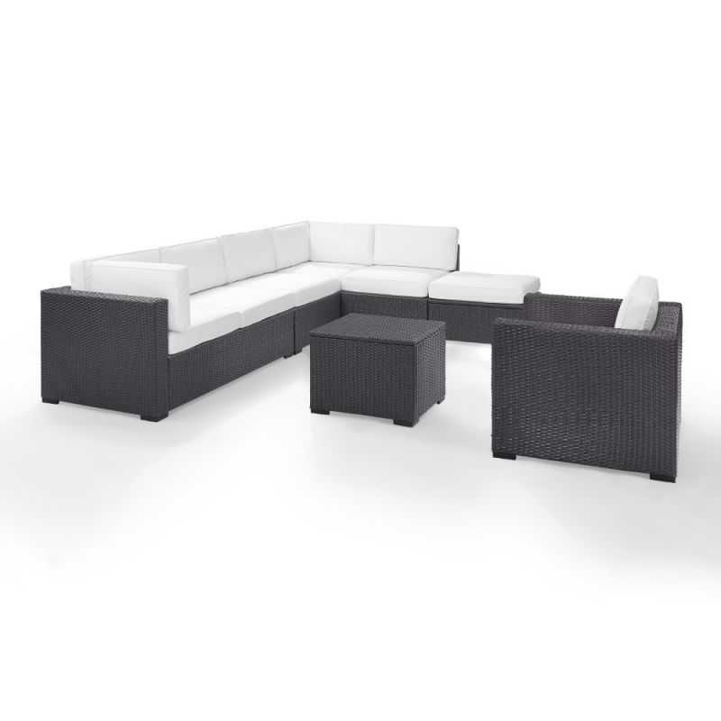 Crosley Furniture - Biscayne 6Pc Outdoor Wicker Sectional Set in White - Two Loveseats, One Armless Chair, One Arm Chair, Coffee Table, Ottoman - KO70107BR-WH
