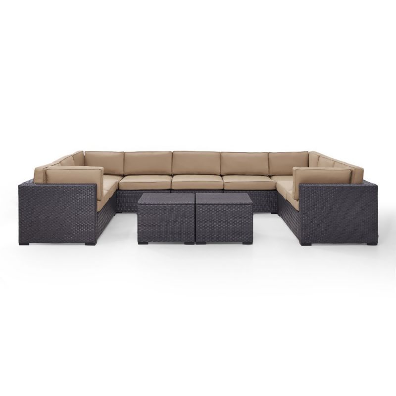 Crosley Furniture - Biscayne 7Pc Outdoor Wicker Sectional Set in Mocha - Four Loveseats, One Armless Chair, Two Coffee Tables - KO70112BR-MO