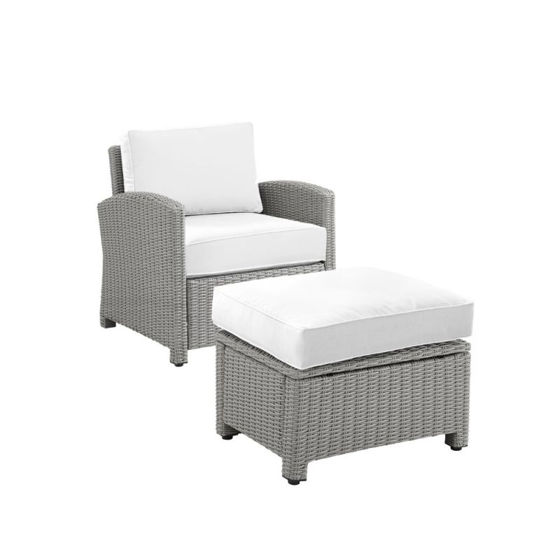 Crosley Furniture - Bradenton 2Pc Outdoor Armchair Set - Sunbrella White/Gray - Armchair & Ottoman - KO70181GY-WH