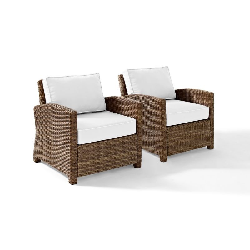 Crosley Furniture - Bradenton 2Pc Outdoor Armchair Set - Sunbrella White/Weathered Brown - 2 Armchairs - KO70026WB-WH