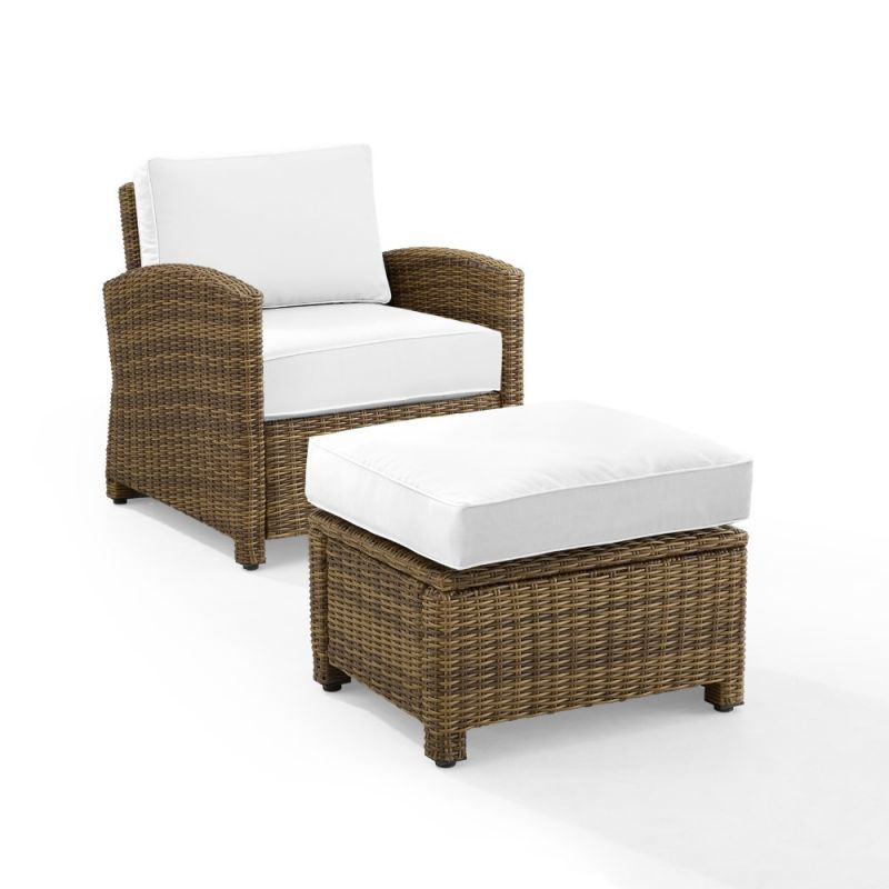 Crosley Furniture - Bradenton 2Pc Outdoor Armchair Set - Sunbrella White/Weathered Brown - Armchair & Ottoman - KO70181WB-WH