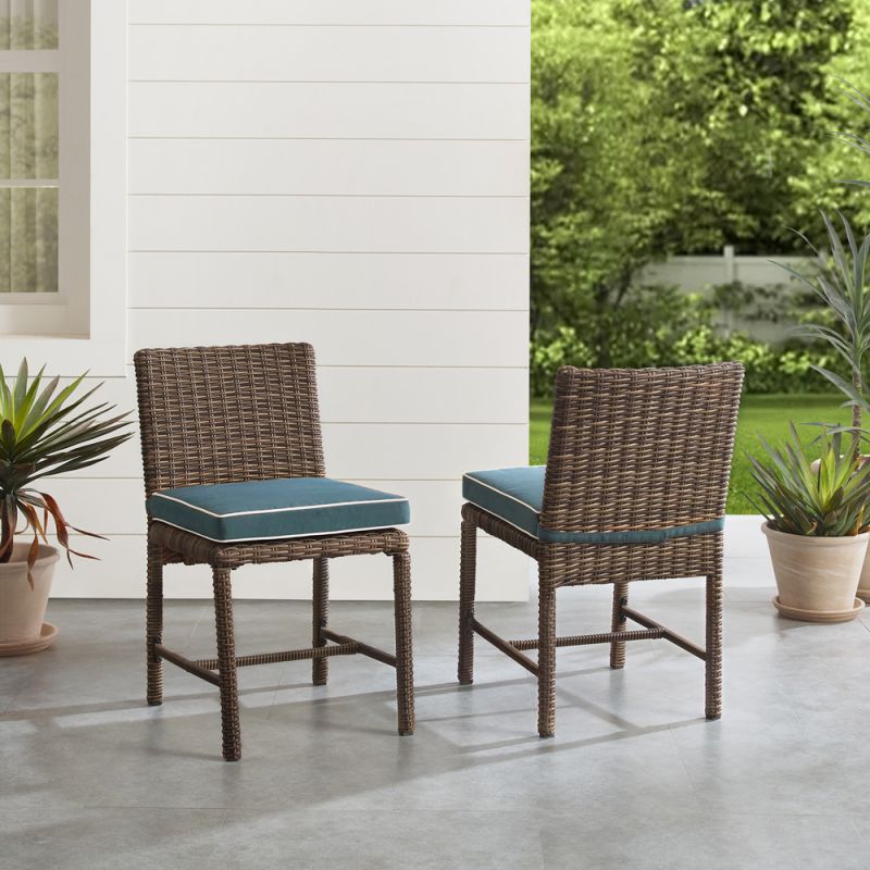 Crosley Furniture - Bradenton 2Pc Outdoor Wicker Dining Chair Set Navy/Weathered Brown - 2 Dining Chairs - KO70421WB-NV