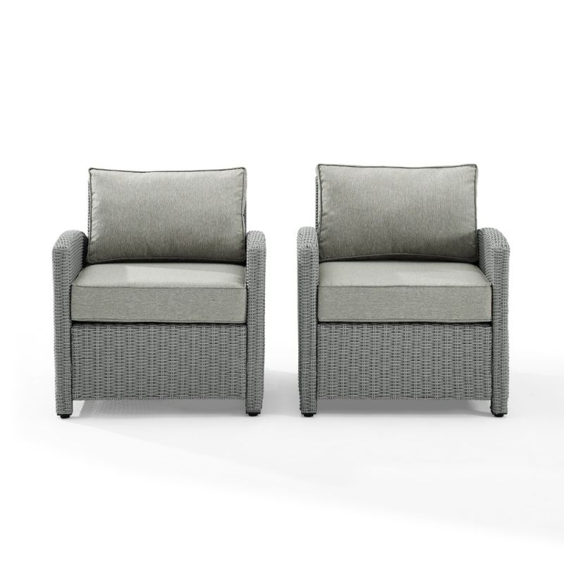 Crosley Furniture - Bradenton 2 Piece Outdoor Wicker Chair Set Gray/Gray - 2 Arm Chairs - KO70026GY-GY