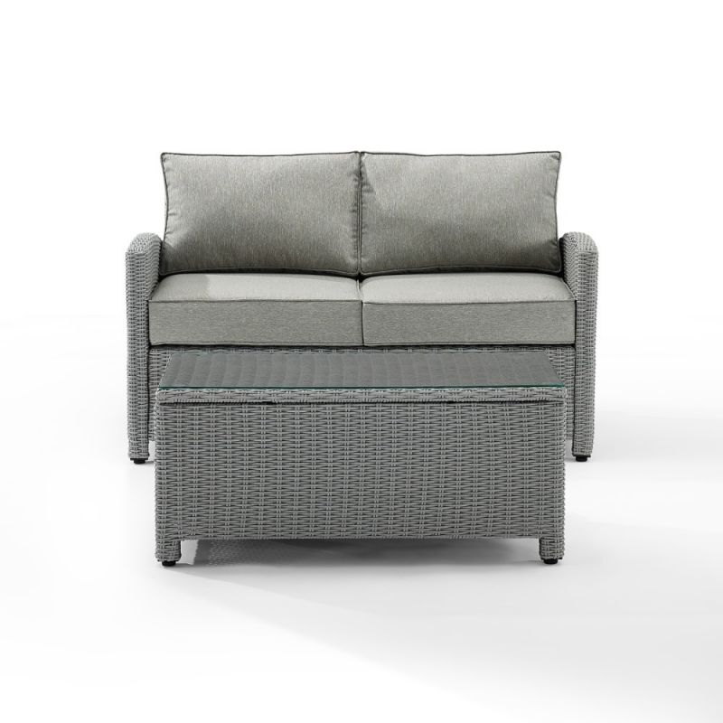 Crosley Furniture - Bradenton 2 Piece Outdoor Wicker Chat Set Gray/Gray - Loveseat, Glass Top Table - KO70025GY-GY