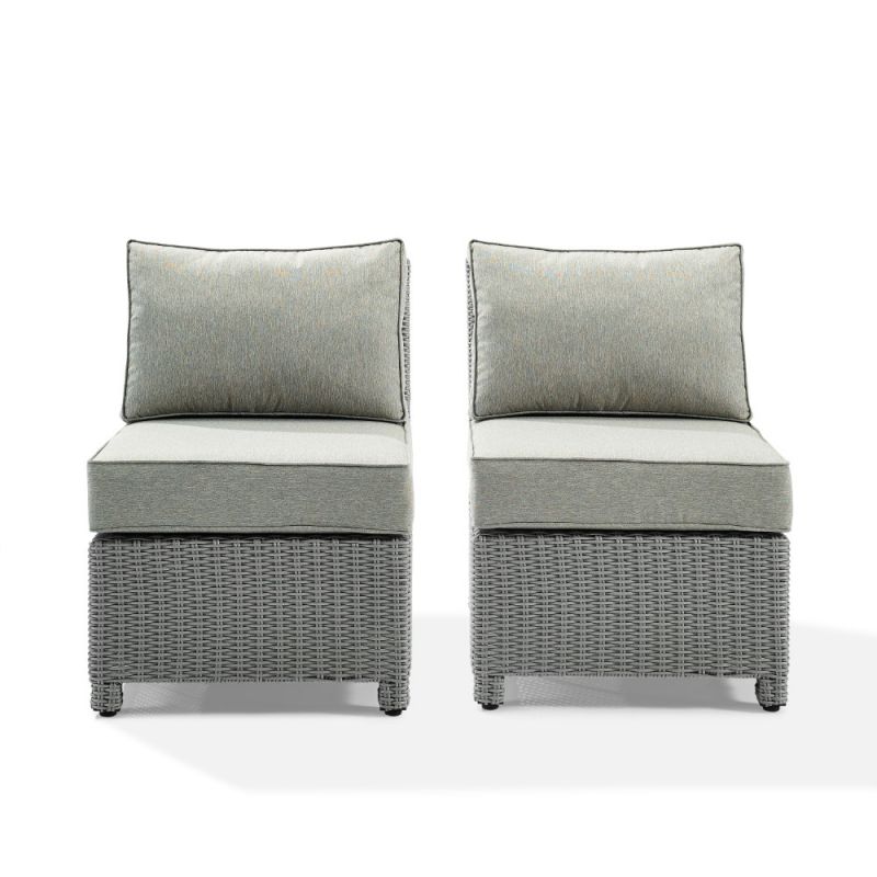 Crosley Furniture - Bradenton 2 Piece Outdoor Wicker Seating Set With Gray Cushions Bradenton 2 Piece Outdoor Wicker - 2 Armless Chairs - KO70173GY-GY