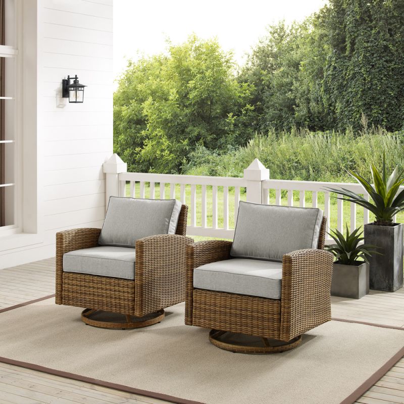 Crosley Furniture - Bradenton 2Pc Outdoor Wicker Swivel Rocker Chair Set Gray/Weathered Brown - 2 Swivel Rockers - KO70423WB-GY