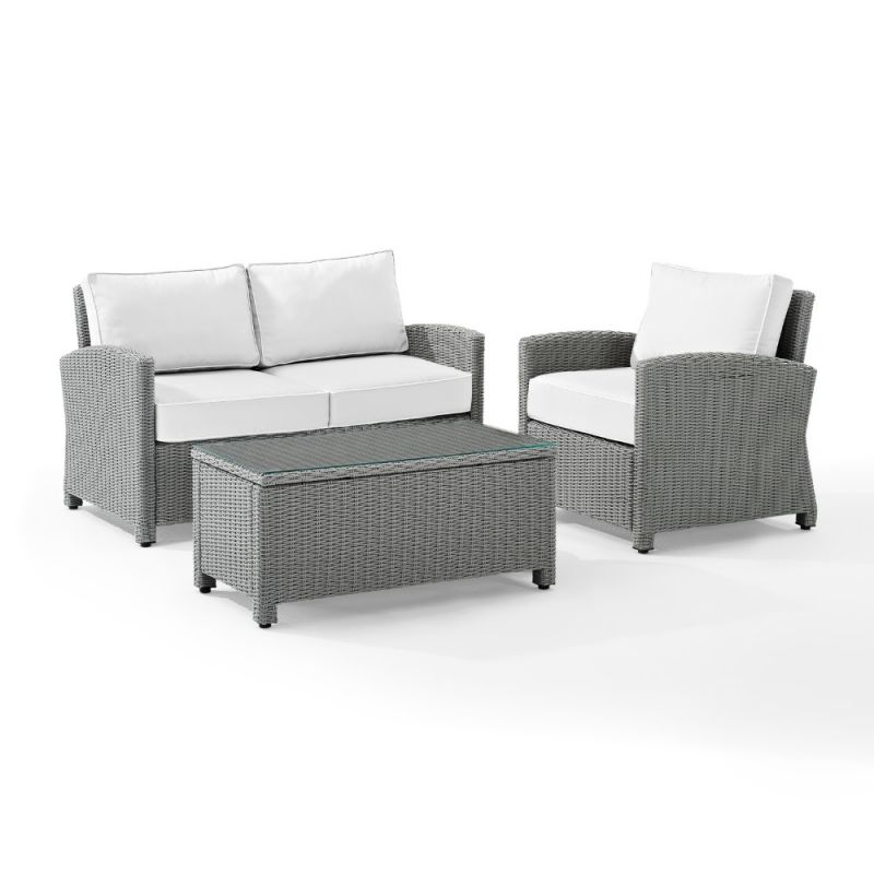 Crosley Furniture - Bradenton 3Pc Outdoor Conversation Set - Sunbrella White/Gray - Loveseat, Armchair, & Coffee Table - KO70027GY-WH_CLOSEOUT