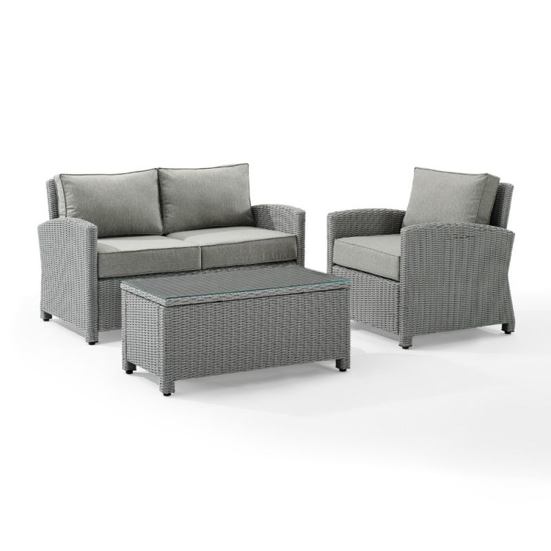 Crosley Furniture - Bradenton 3 Piece Outdoor Wicker Conversation Set Gray/Gray - Loveseat, Arm Chair, Glass Top Table - KO70027GY-GY