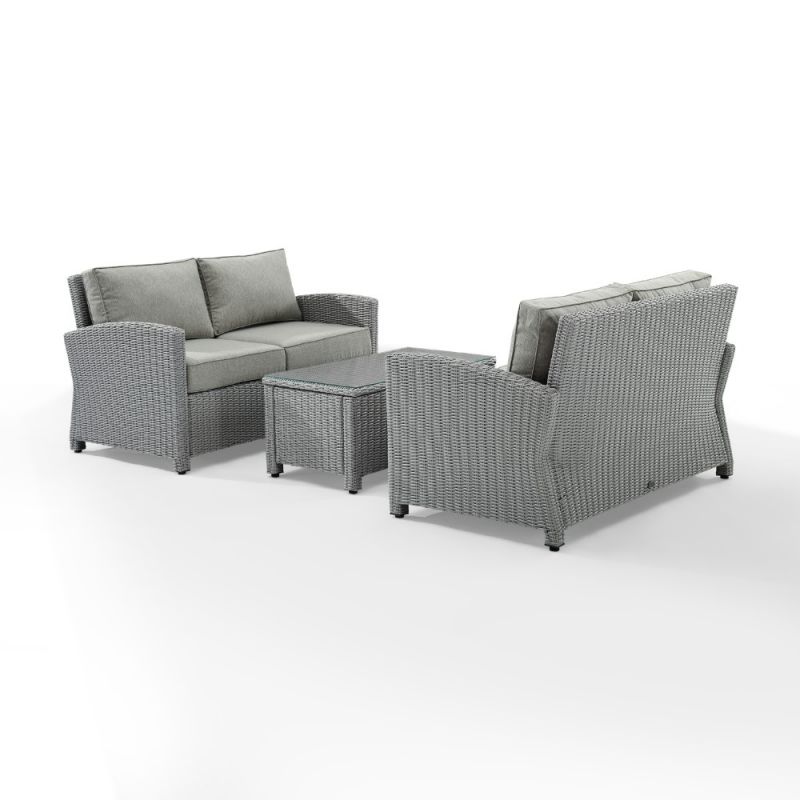 Crosley Furniture - Bradenton 3 Piece Outdoor Wicker Conversation Set Gray/Gray - 2 Loveseats & One Coffee Table - KO70165-GY