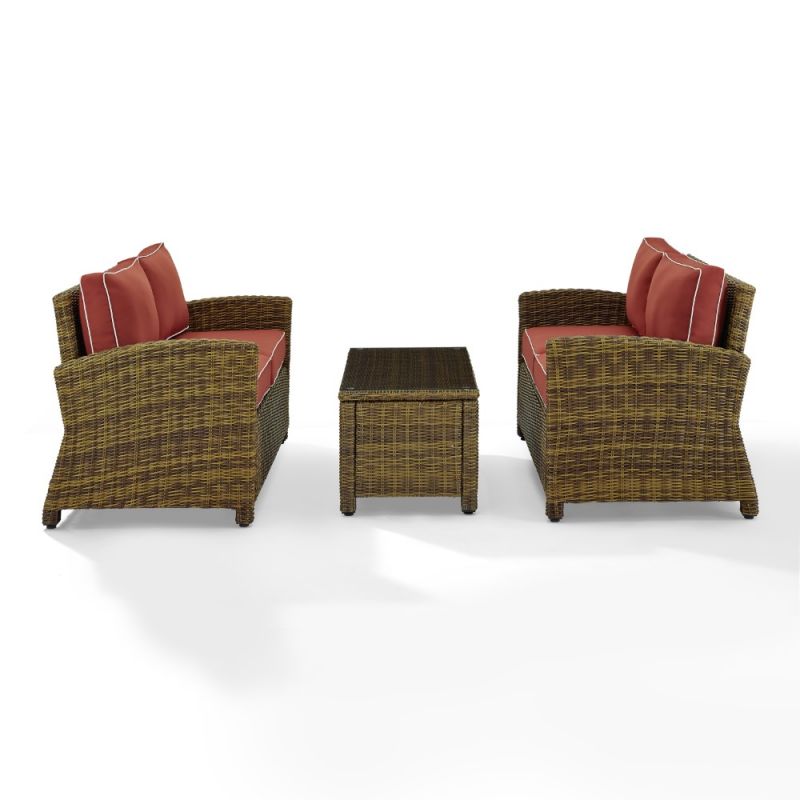 Crosley Furniture - Bradenton 3 Piece Outdoor Wicker Conversation Set Navy/Weathered Brown - 2 Loveseats & One Coffee Table - KO70165-SG