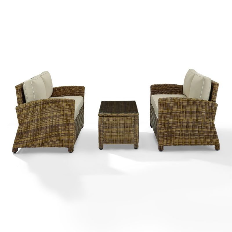 Crosley Furniture - Bradenton 3 Piece Outdoor Wicker Conversation Set Navy/Weathered Brown - 2 Loveseats & One Coffee Table - KO70165-SA