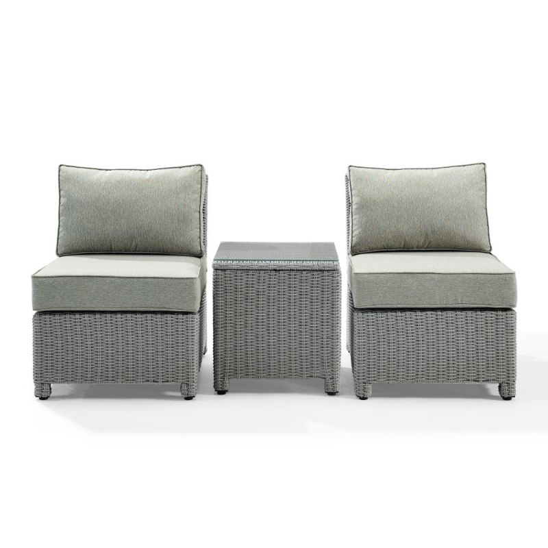 Crosley Furniture - Bradenton 3 Piece Outdoor Wicker Conversation Set With Gray Bradenton Gray Outdoor Wicker - Side Table & 2 Armless Chairs - KO70174GY-GY_CLOSEOUT